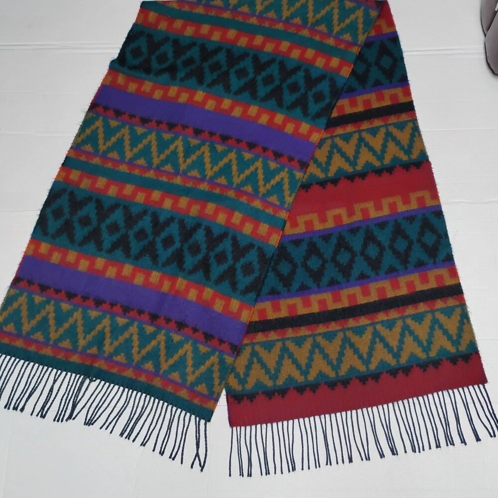 ❤️Men RALPH LAUREN PURPLE LABEL Cashmere SouthWestern Theme Fringed Shawl Scarf